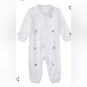 Baby Boys Embroidered Polo Cotton Coverall with Navy Hat